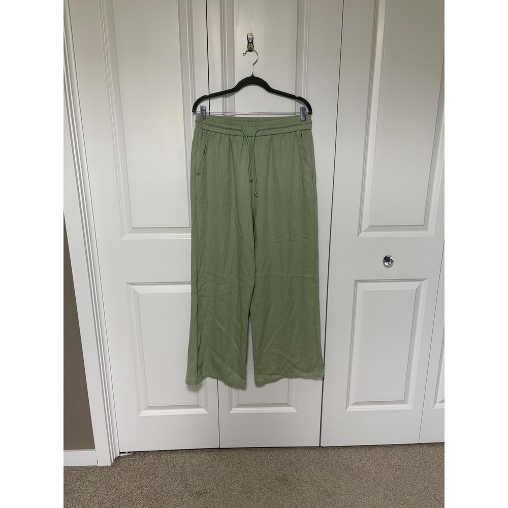 Halara Sage Green Wide Leg Drawstring Pants Viscose Blend Relaxed Fit Large
